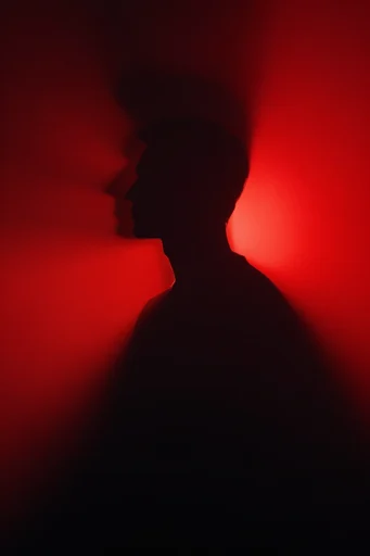 Monochromatic Crimson Noir style reference image — glowing scarlet atmosphere