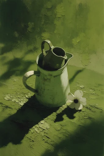 Monochromatic Verdant Surrealism style reference image — bird's-eye view