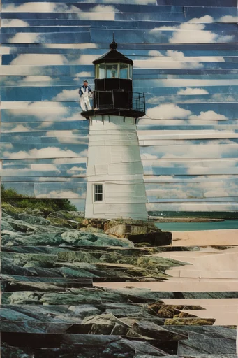 Deconstructed Analog Surrealism style reference image — hand-cut paper edges