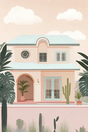 Whimsical Mediterranean Folk Narrative style reference image — whimsical architectural landscape