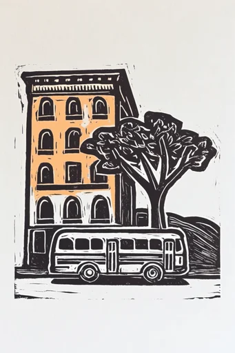 Graphic Linocut Printmaking style reference image — woodblock texture