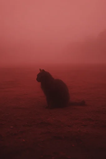 Monochromatic Crimson Noir style reference image — post-apocalyptic desolation