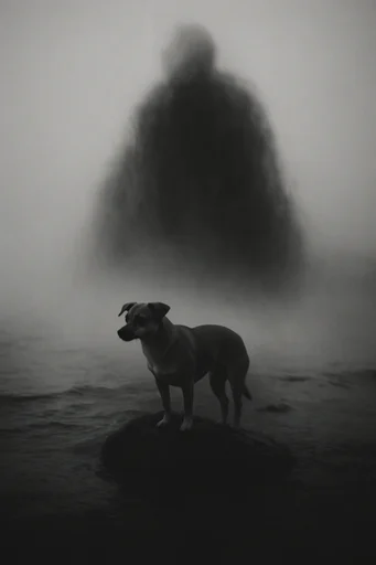 Monochrome Surrealist Solitude style reference image — high-grain film texture