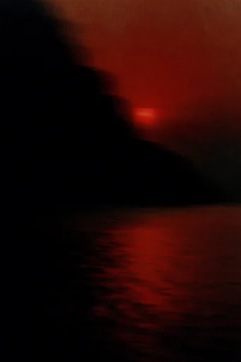 Crimson Noir Minimalism style reference image — heavy film grain