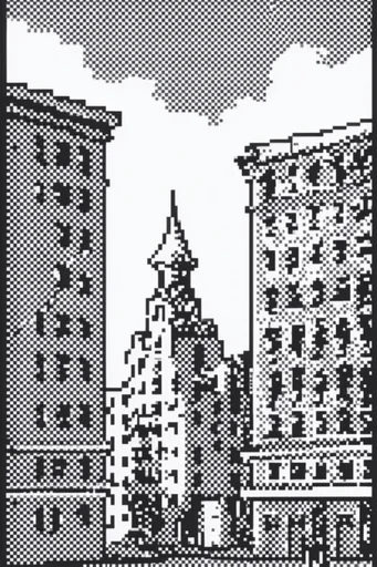 Retro Digital Dither style reference image — 1-bit dithered art