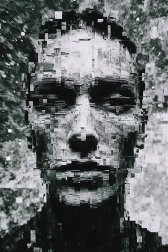 Monochrome Digital Decay style reference image — high-contrast chiaroscuro
