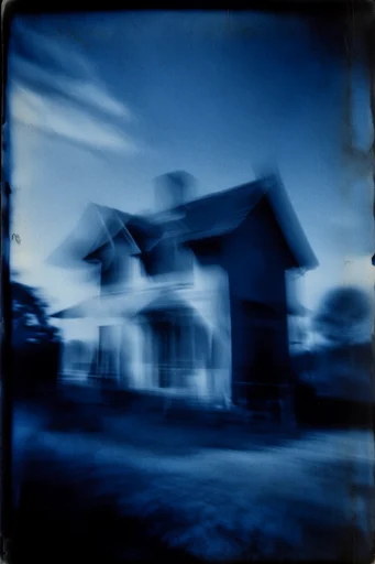 Spectral Indigo Cyanotype style reference image — ethereal ghost silhouette