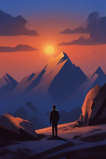 Geometric Sunset Noir style reference image — dramatic shadows