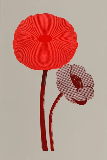 Kinetic Crimson Noir style reference image — minimalist graphic composition