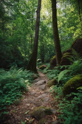 Cinematic Forest Realism style reference image — dappled sunlight