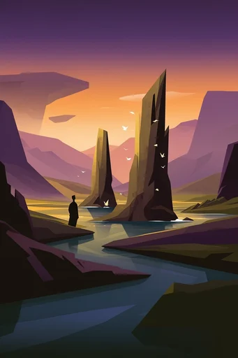Geometric Sunset Noir style AI image example 2