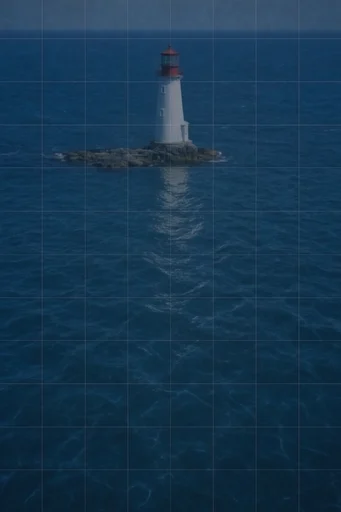 Precision Geometric Surrealism style reference image — saturated blues and greens