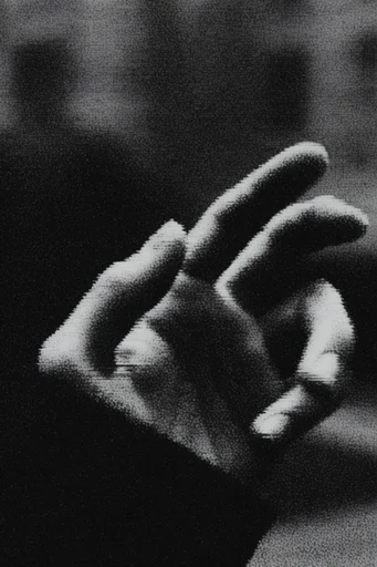 Cinematic Monochrome Noir style reference image — stippled dither texture