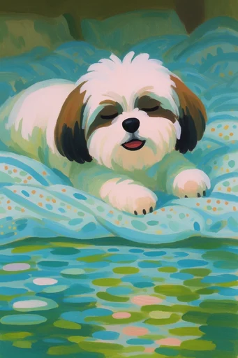 Whimsical Impressionist Waterscapes style reference image — serene pond life