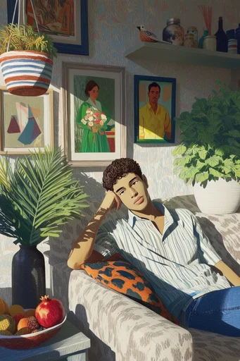 Vibrant Textured Narrative style reference image — maximalist patterned interior