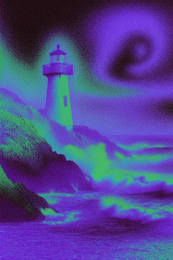 Neon Grain Surrealism style reference image — halftone pointillism