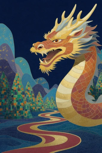 Textured Alpine Folklore style reference image — deep indigo and gold palette