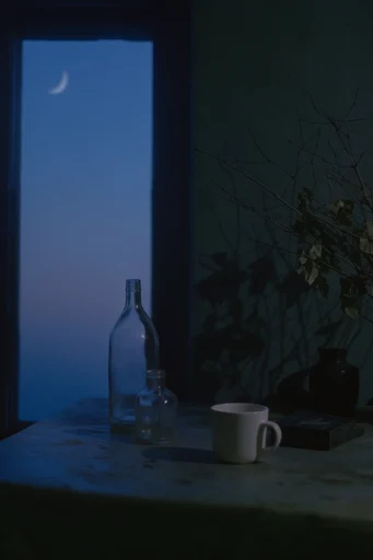 Cinematic Twilight Noir style reference image — deep indigo blue hour