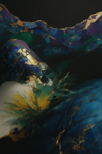Celestial Gilded Surrealism style reference image — cosmic anatomy