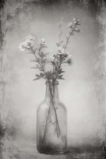 Monochrome Pictorialist Dreamscape style reference image — heavily textured surface