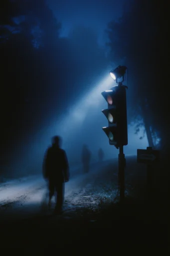 Ethereal Nocturnal Noir style reference image — heavy analog film grain