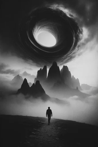 Monolithic Atmospheric Dread style reference image — monochromatic