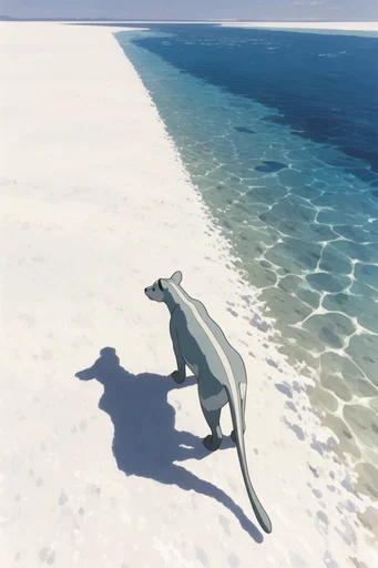 Luminous Coastal Graphicism style reference image — high-contrast sunlit landscape