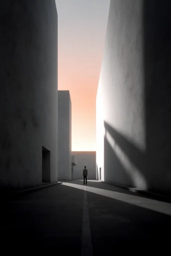 Monolithic Existential Minimalism style reference image — monolithic brutalist architecture
