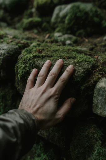 Primeval Earth Textures style reference image — moss-covered detail
