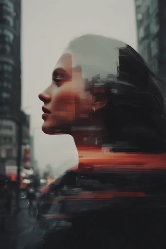 Kinetic Glitch Surrealism style reference image — vibrant light trails