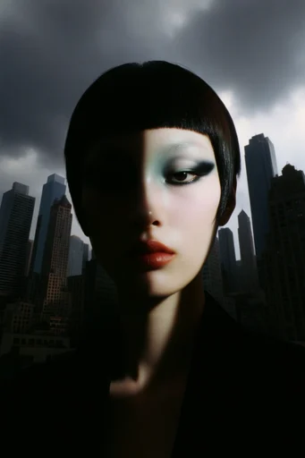 Avant-Garde Crimson Noir style reference image — high-fashion editorial