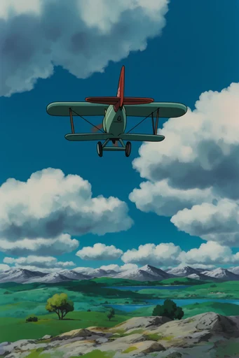 Nostalgic Cel-Shaded Aviation style reference image — 1980s 1990s cel animation style