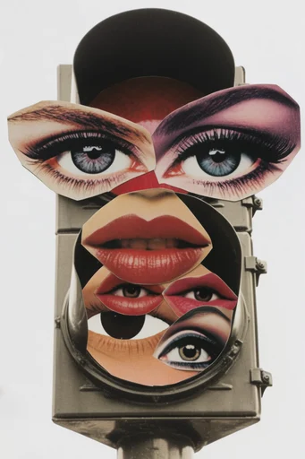 Fragmented Analog Surrealism style reference image — torn paper texture