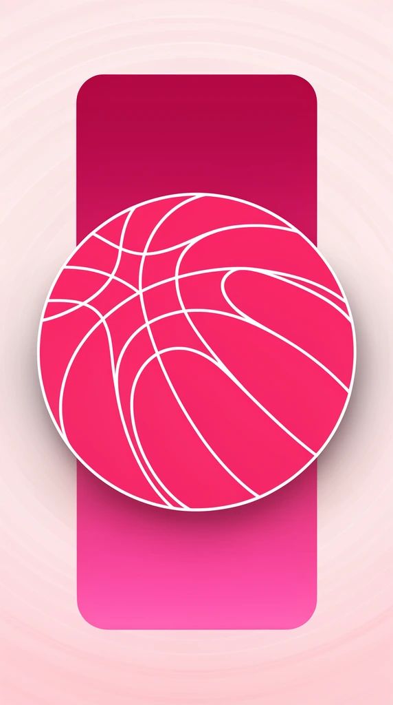 A clean graphic design composition featuring a vertical, rounded magenta-to-pink gradient rectangle. Overlapping it is a large, stylized bright pink circle intersected by curved white lines, resembling an abstract geometric sphere with a soft drop shadow. The background is a pale pink radial gradient with faint concentric rings, rendered in a smooth, flat vector illustration style.