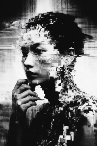 Monochrome Analog Glitch moodboard — generate AI images in this style