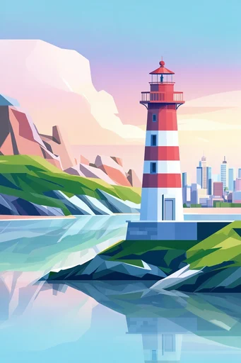 Geometric Impressionist Landscapes style reference image — clean hard-edge shapes