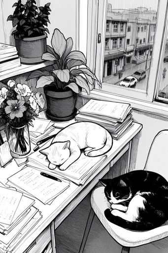 Graphic Monochrome Narrative style reference image — slice of life atmosphere