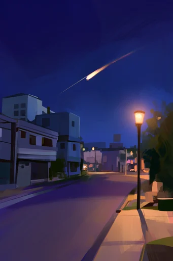 Geometric Sunset Noir style reference image — graphic landscape illustration