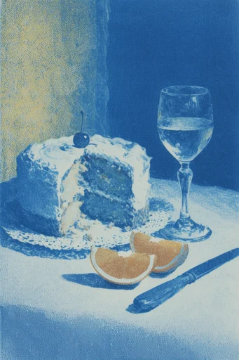 Ethereal Alpine Lithography style reference image — cyanotype grain