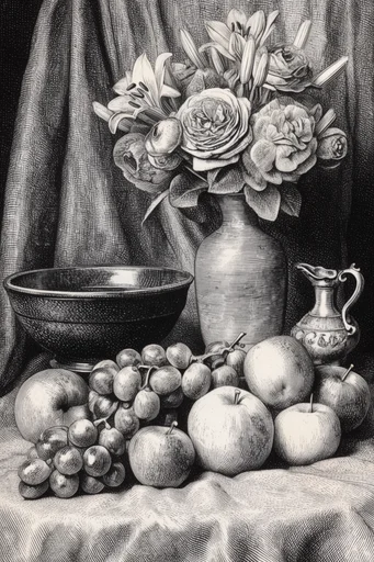 Classical Intaglio Monochromatism style reference image — cross-hatching