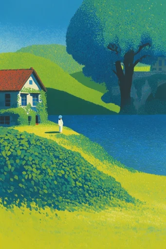 Surreal Impressionist Verdant Landscapes style reference image — vibrant emerald and azure palette