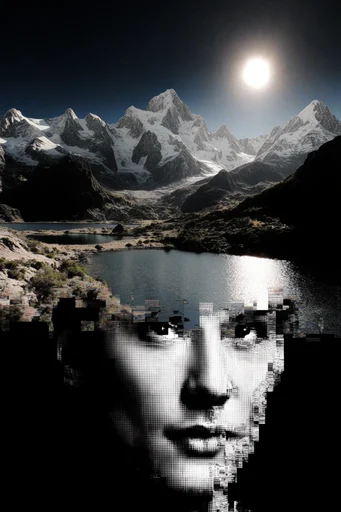 Monochrome Glitch Baroque style reference image — chiaroscuro lighting