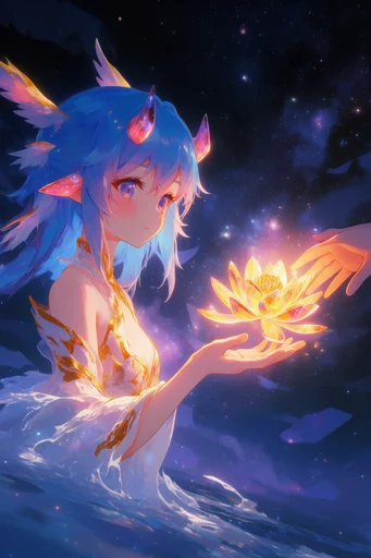 Luminous Celestial Fantasy style reference image — deep indigo night sky