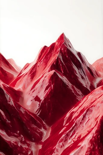 Clinical Crimson Surrealism style reference image — stark white background