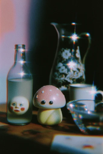 Retro Cosmic Nostalgia style reference image — heavy film grain
