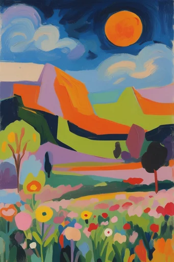 Nocturnal Fauvist Impasto style reference image — whimsical dreamscape