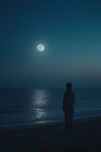 Celestial Nocturnal Solitude style reference image — minimalist nocturnal landscape