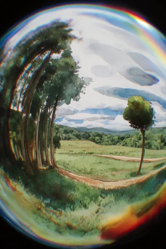 Distorted Analog Fisheye style reference image — extreme wide-angle distortion