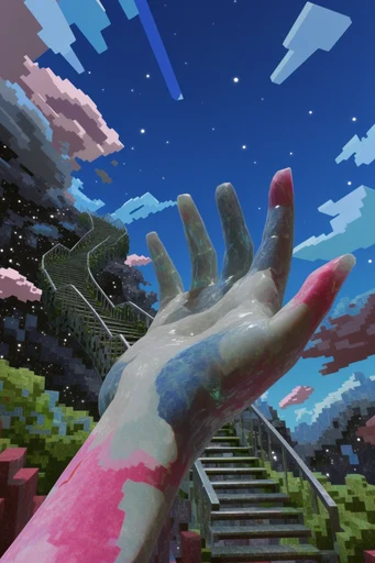 Surreal Pastoral Dreamscapes style reference image — vibrant blue sky