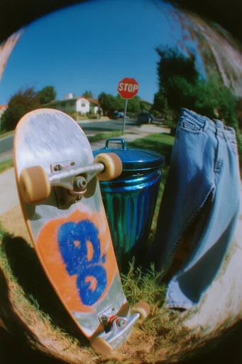 Distorted Urban Fisheye style reference image — extreme fisheye lens